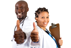 Nurse and doctor showing thumbs up